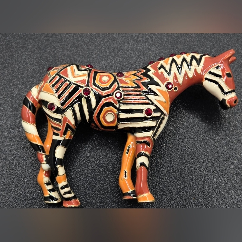 Topp Enamel Brooch Pendant Native American Trail Of Painted Ponies Rhinestone